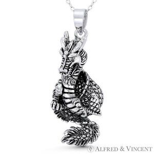Chinese Dragon Shenlong Feng Shui Charm Pendant in Oxidized .925 Sterling Silver